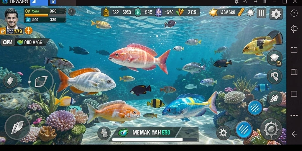 Tampilan gameplay DEWAPG saat menembak ikan.