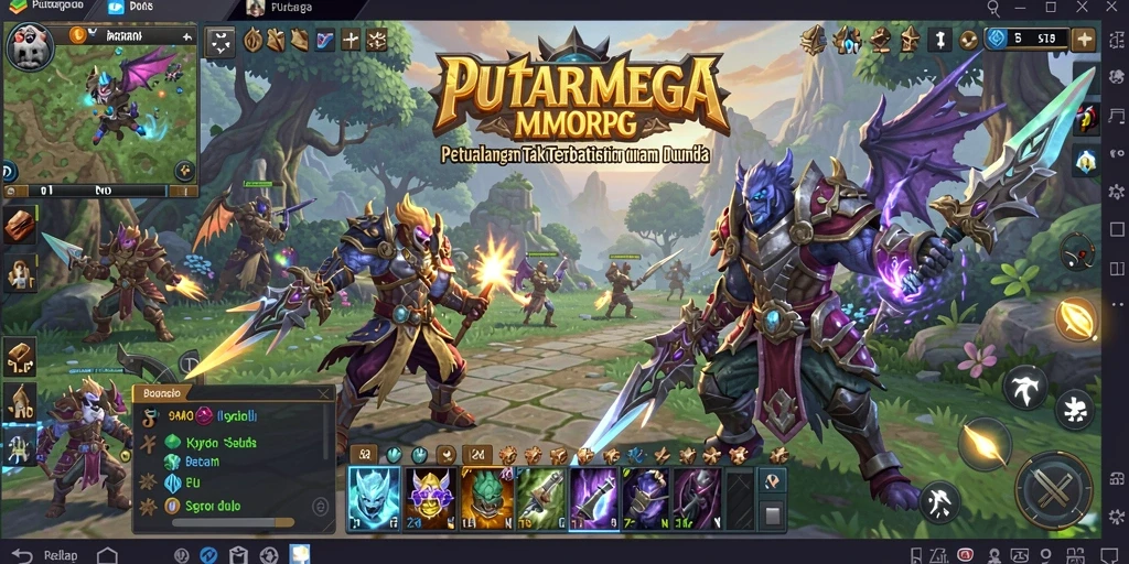 Tampilan gameplay dinamis dalam dunia fantasi PUTARMEGA.